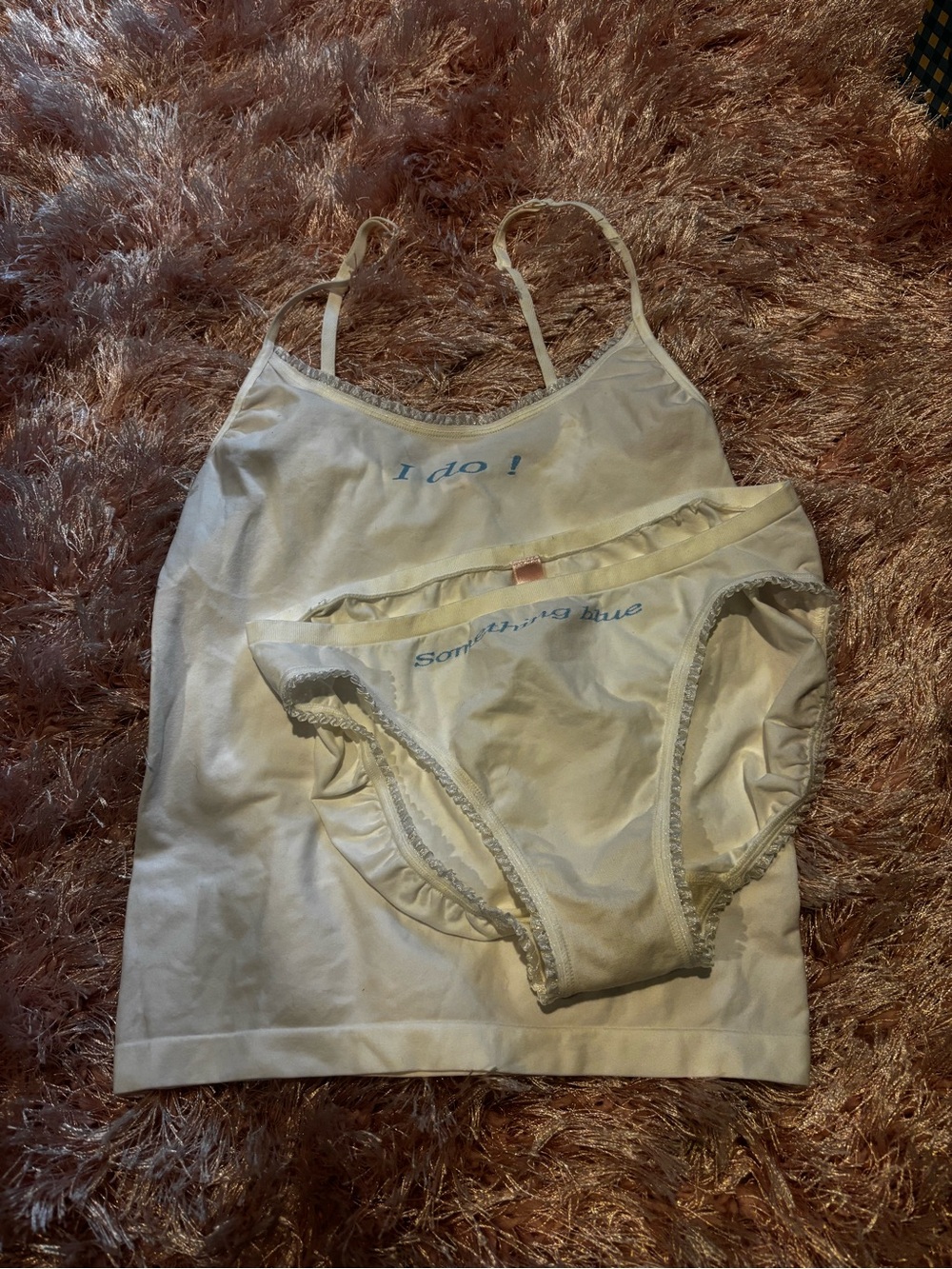 Victoria's Secret White Camisole & Briefs with Light Blue Embroidery